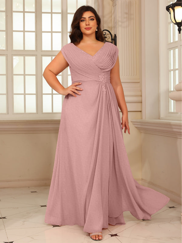 A-Line/Princess V-Neck Floor-Length Mother of the Bride Dresses with Pleated Sequins