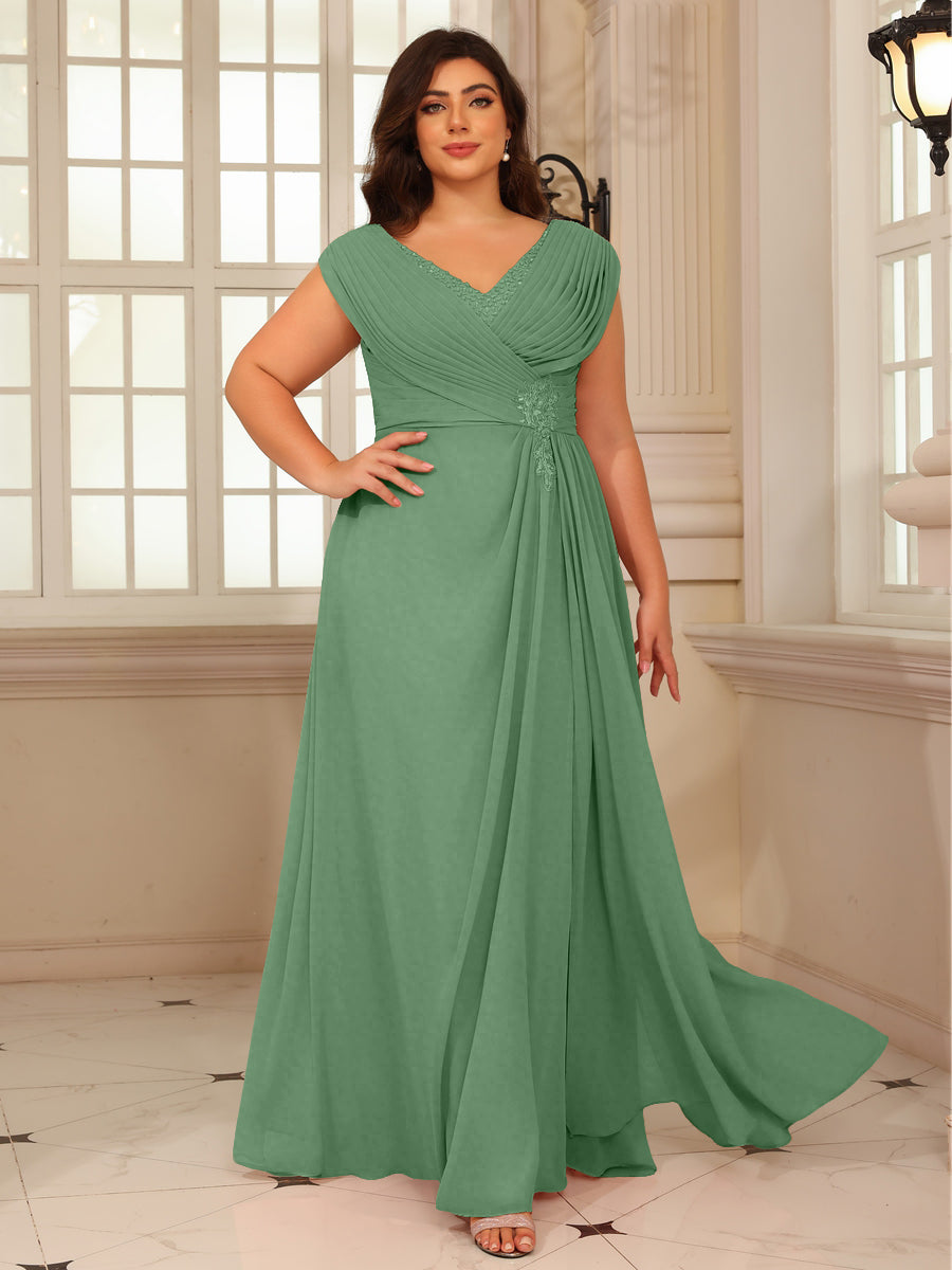 A-Line/Princess V-Neck Floor-Length Mother of the Bride Dresses with Pleated Sequins