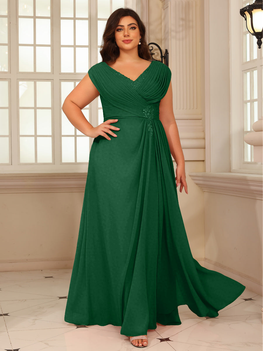 A-Line/Princess V-Neck Floor-Length Mother of the Bride Dresses with Pleated Sequins