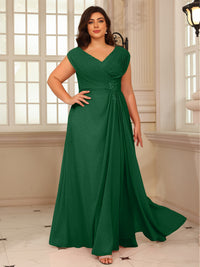 A-Line/Princess V-Neck Floor-Length Mother of the Bride Dresses with Pleated Sequins