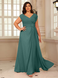 A-Line/Princess V-Neck Floor-Length Mother of the Bride Dresses with Pleated Sequins