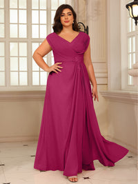 A-Line/Princess V-Neck Floor-Length Mother of the Bride Dresses with Pleated Sequins