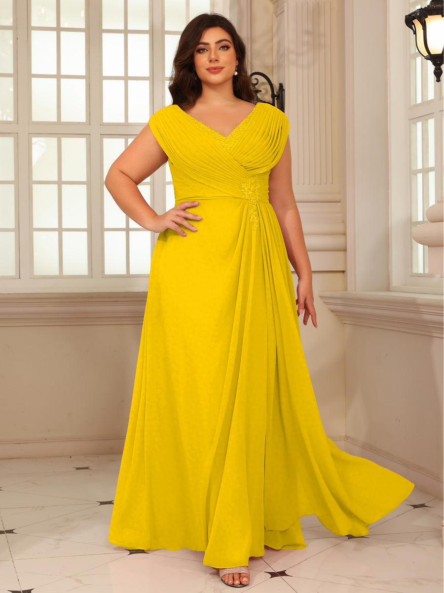 A-Line/Princess V-Neck Floor-Length Mother of the Bride Dresses with Pleated Sequins