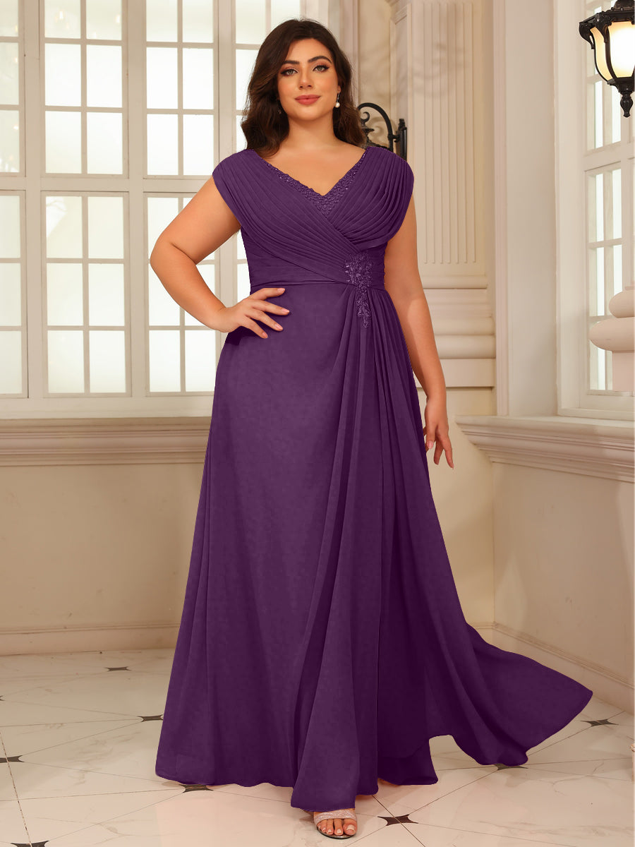 A-Line/Princess V-Neck Floor-Length Mother of the Bride Dresses with Pleated Sequins