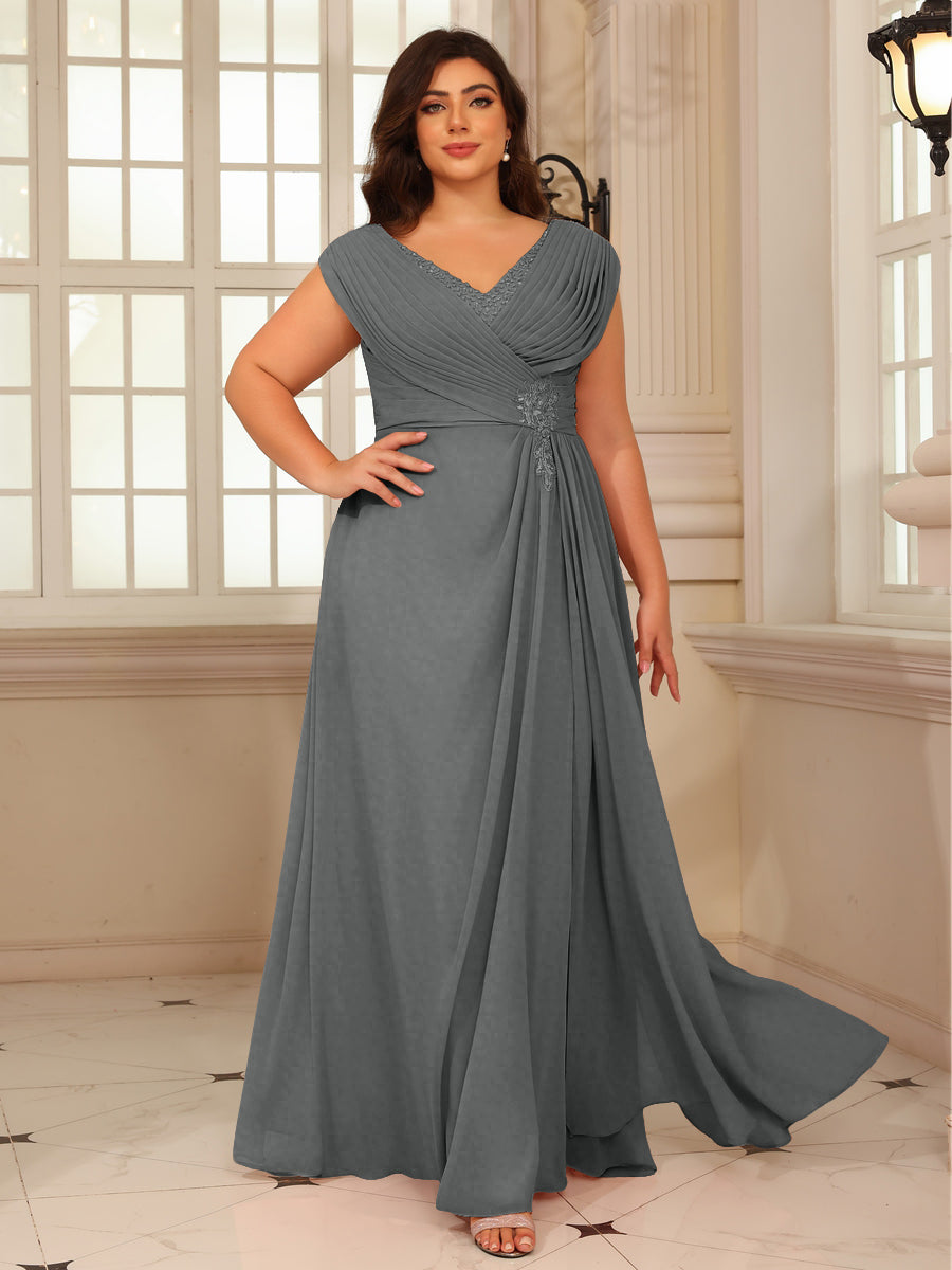 A-Line/Princess V-Neck Floor-Length Mother of the Bride Dresses with Pleated Sequins