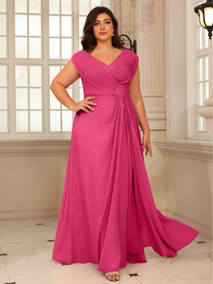 A-Line/Princess V-Neck Floor-Length Mother of the Bride Dresses with Pleated Sequins