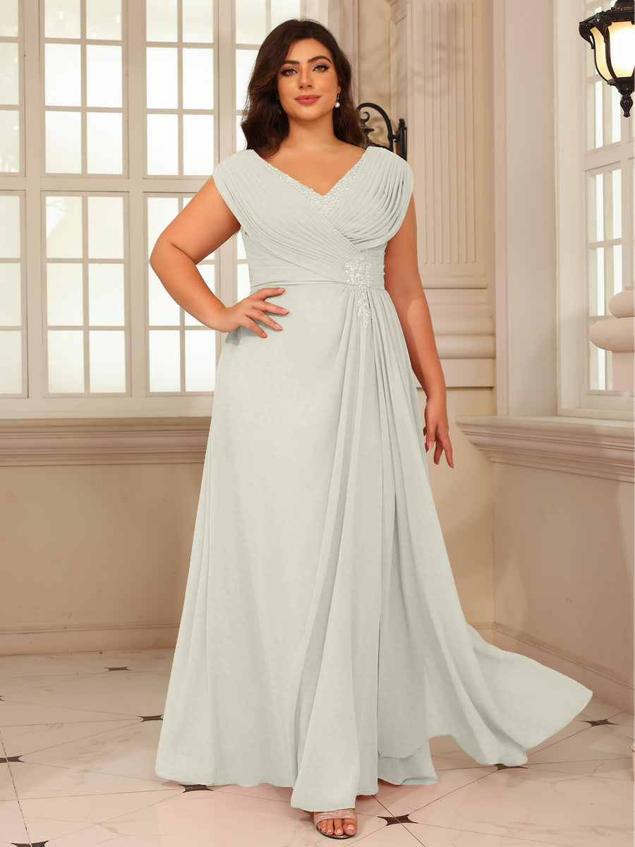 A-Line/Princess V-Neck Floor-Length Mother of the Bride Dresses with Pleated Sequins
