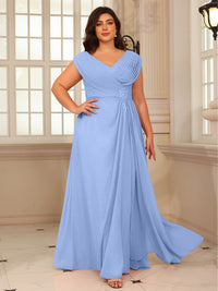 A-Line/Princess V-Neck Floor-Length Mother of the Bride Dresses with Pleated Sequins