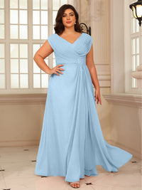 A-Line/Princess V-Neck Floor-Length Mother of the Bride Dresses with Pleated Sequins