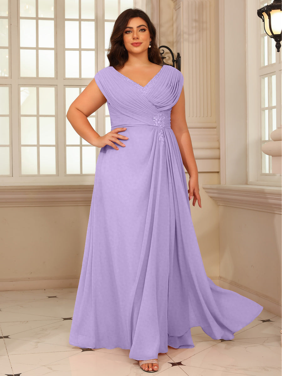 A-Line/Princess V-Neck Floor-Length Mother of the Bride Dresses with Pleated Sequins