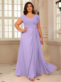 A-Line/Princess V-Neck Floor-Length Mother of the Bride Dresses with Pleated Sequins