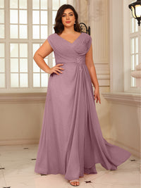 A-Line/Princess V-Neck Floor-Length Mother of the Bride Dresses with Pleated Sequins