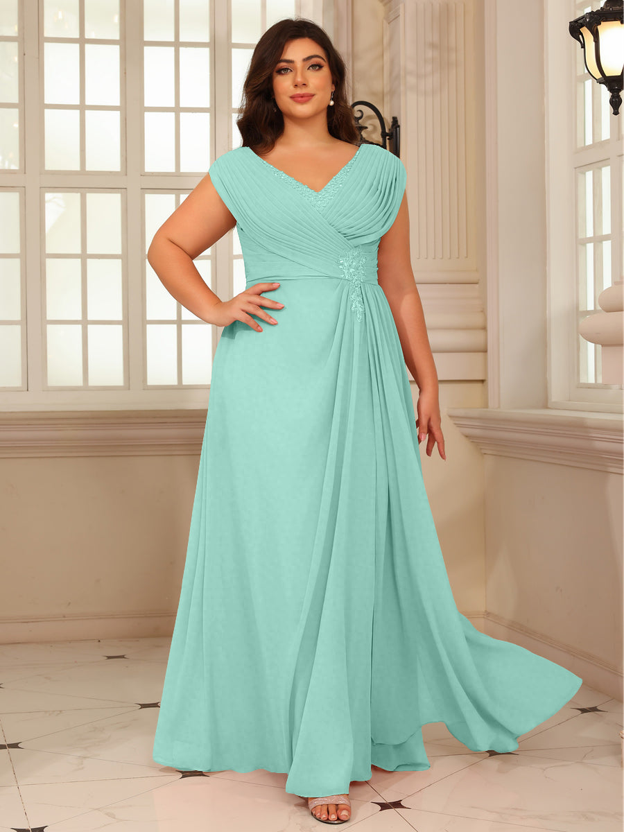 A-Line/Princess V-Neck Floor-Length Mother of the Bride Dresses with Pleated Sequins