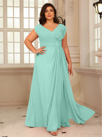 A-Line/Princess V-Neck Floor-Length Mother of the Bride Dresses with Pleated Sequins