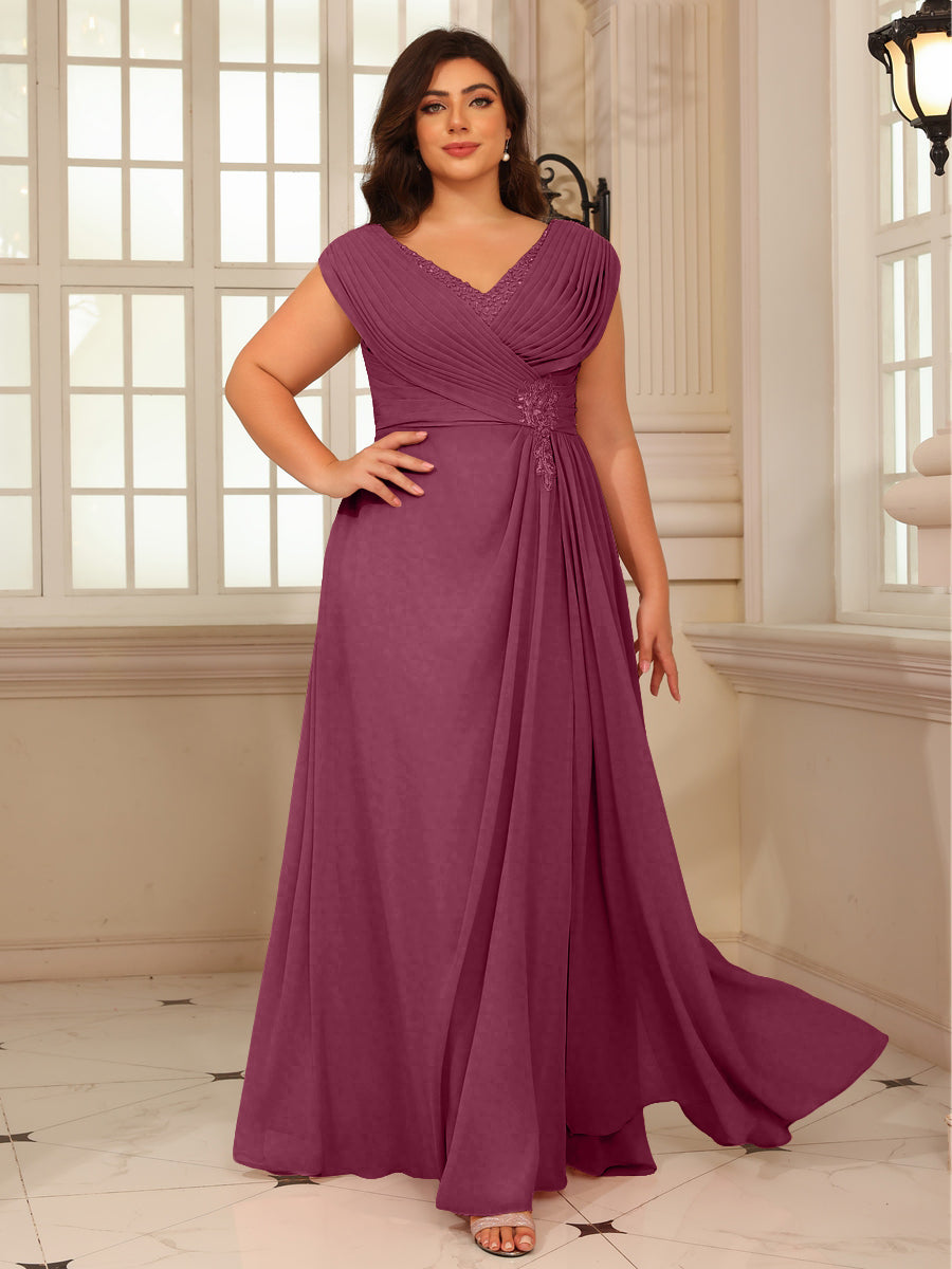 A-Line/Princess V-Neck Floor-Length Mother of the Bride Dresses with Pleated Sequins