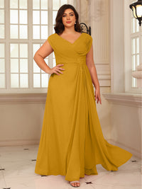 A-Line/Princess V-Neck Floor-Length Mother of the Bride Dresses with Pleated Sequins