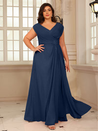A-Line/Princess V-Neck Floor-Length Mother of the Bride Dresses with Pleated Sequins