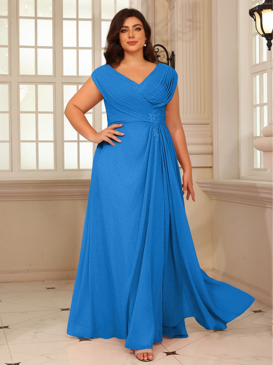 A-Line/Princess V-Neck Floor-Length Mother of the Bride Dresses with Pleated Sequins