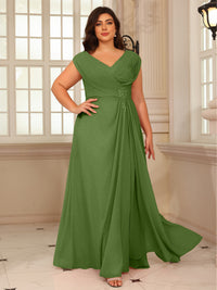 A-Line/Princess V-Neck Floor-Length Mother of the Bride Dresses with Pleated Sequins