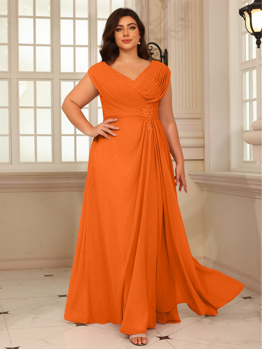 A-Line/Princess V-Neck Floor-Length Mother of the Bride Dresses with Pleated Sequins
