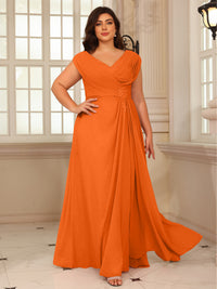 A-Line/Princess V-Neck Floor-Length Mother of the Bride Dresses with Pleated Sequins