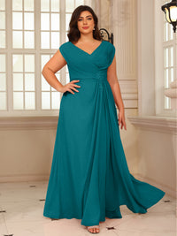 A-Line/Princess V-Neck Floor-Length Mother of the Bride Dresses with Pleated Sequins