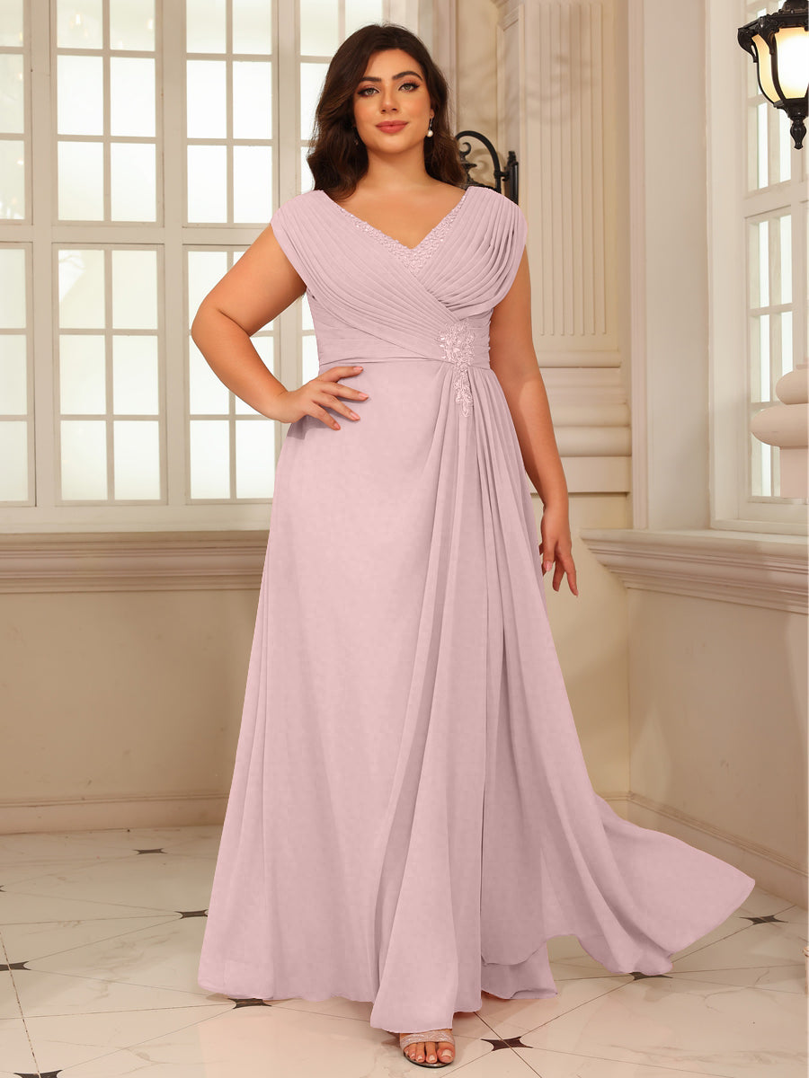 A-Line/Princess V-Neck Floor-Length Mother of the Bride Dresses with Pleated Sequins