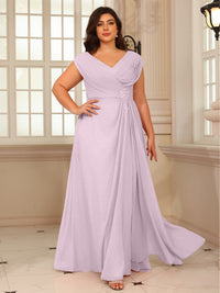 A-Line/Princess V-Neck Floor-Length Mother of the Bride Dresses with Pleated Sequins