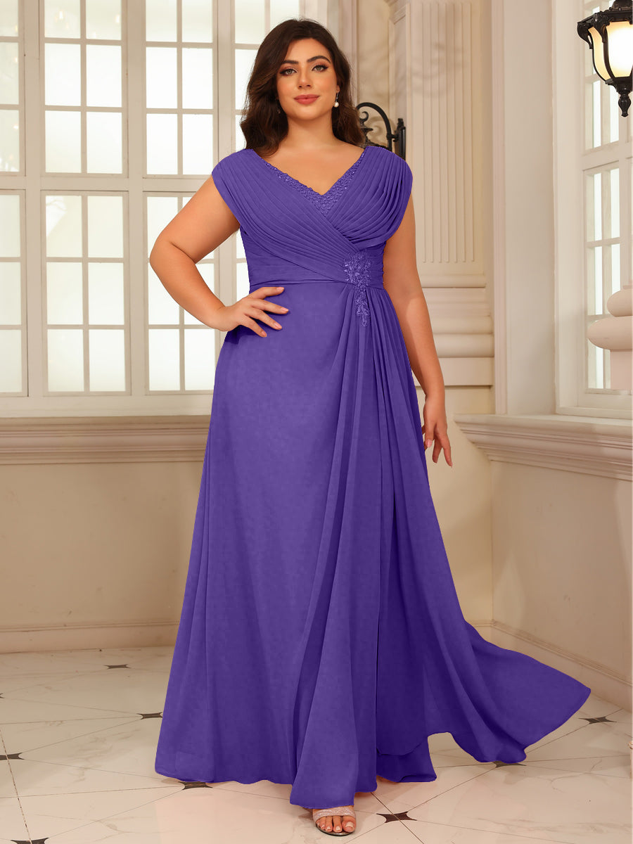 A-Line/Princess V-Neck Floor-Length Mother of the Bride Dresses with Pleated Sequins