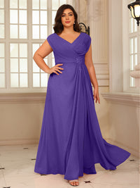 A-Line/Princess V-Neck Floor-Length Mother of the Bride Dresses with Pleated Sequins