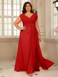 A-Line/Princess V-Neck Floor-Length Mother of the Bride Dresses with Pleated Sequins