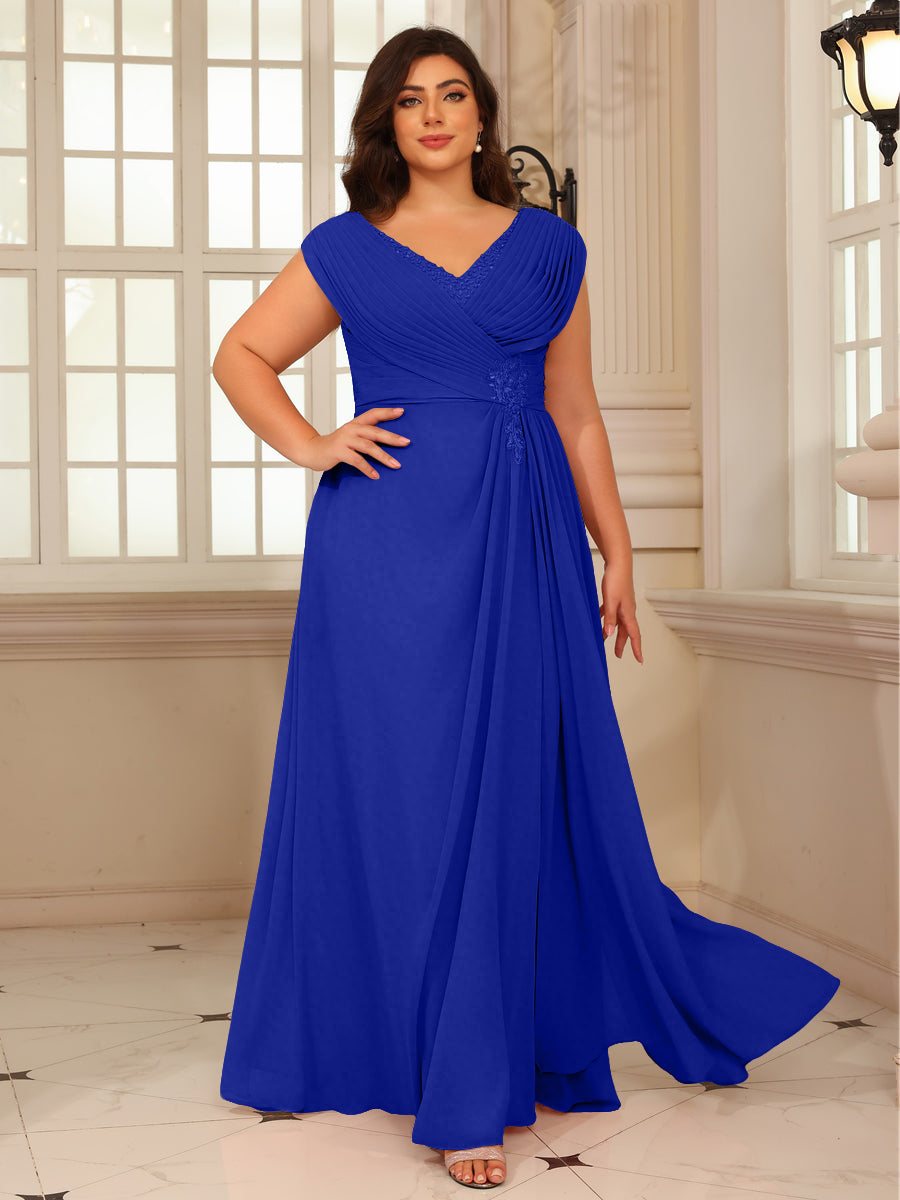A-Line/Princess V-Neck Floor-Length Mother of the Bride Dresses with Pleated Sequins