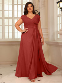 A-Line/Princess V-Neck Floor-Length Mother of the Bride Dresses with Pleated Sequins