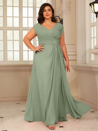 A-Line/Princess V-Neck Floor-Length Mother of the Bride Dresses with Pleated Sequins