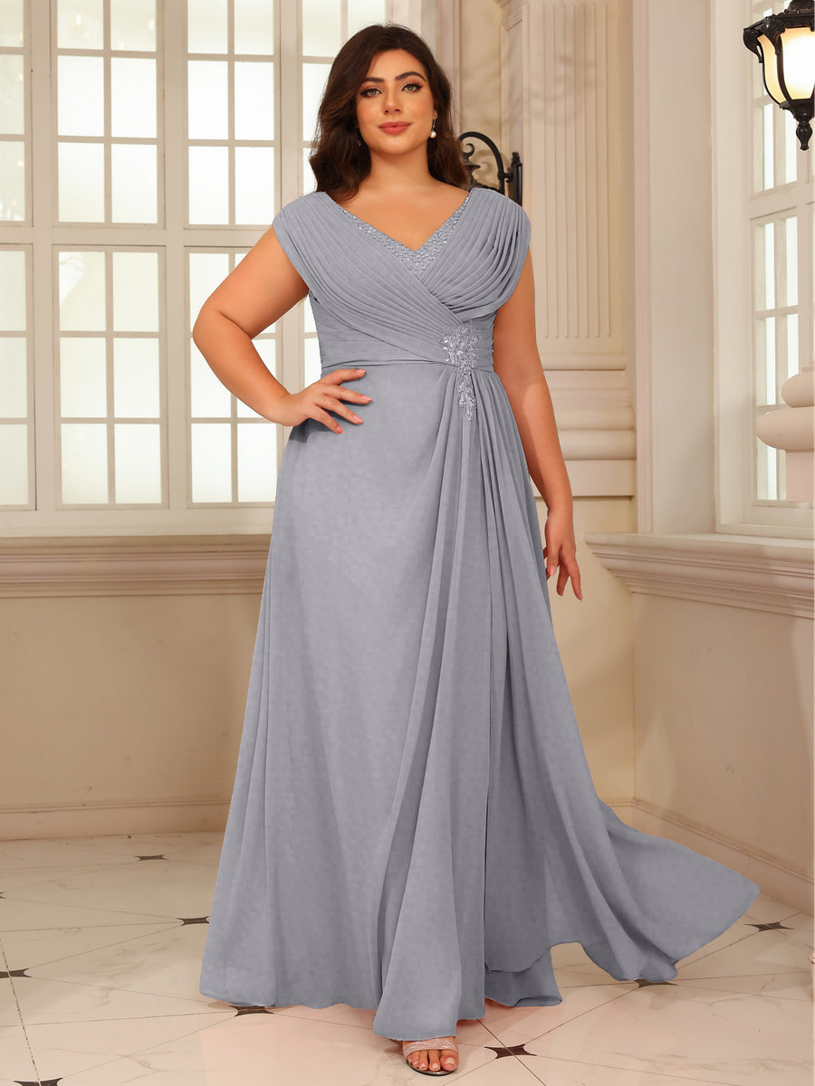 A-Line/Princess V-Neck Floor-Length Mother of the Bride Dresses with Pleated Sequins