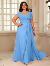 A-Line/Princess V-Neck Floor-Length Mother of the Bride Dresses with Pleated Sequins