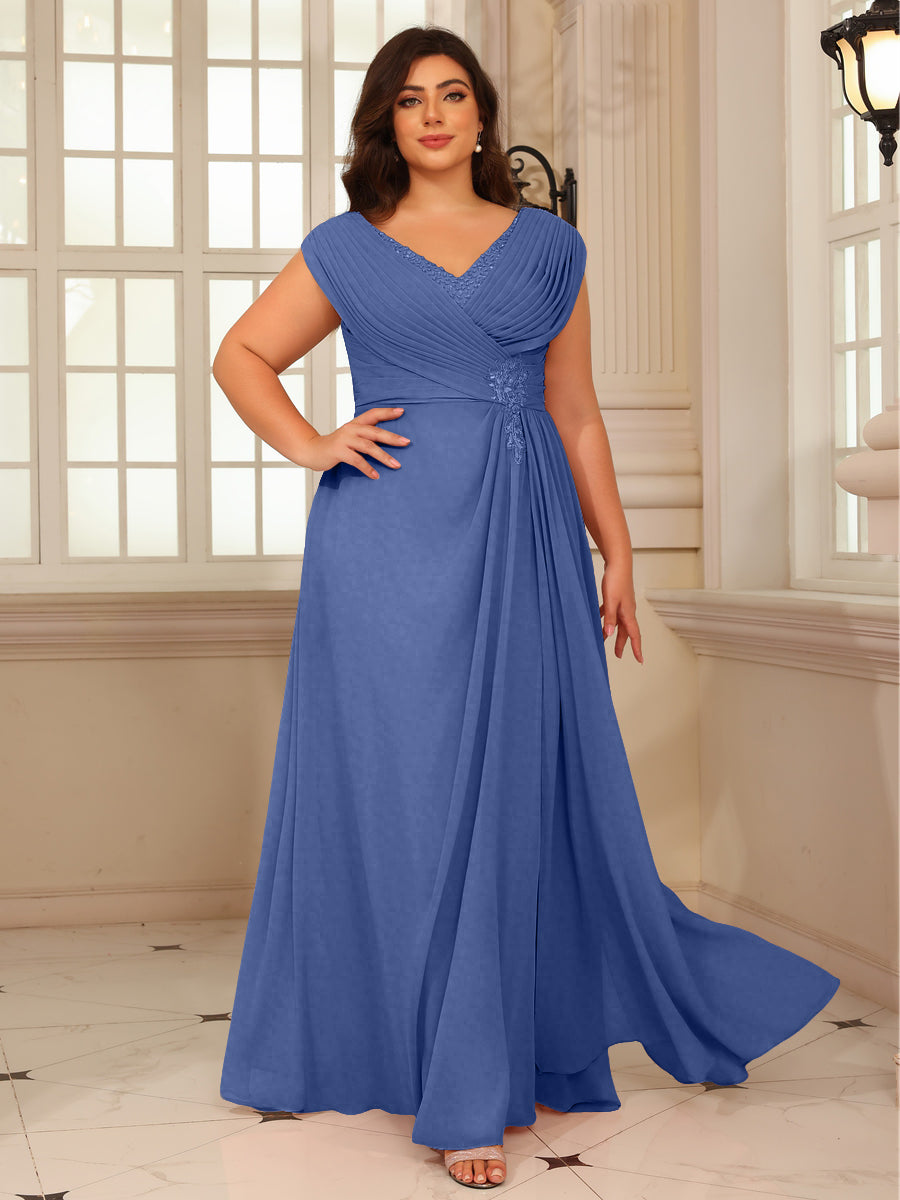 A-Line/Princess V-Neck Floor-Length Mother of the Bride Dresses with Pleated Sequins