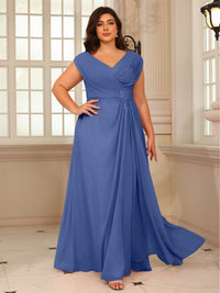 A-Line/Princess V-Neck Floor-Length Mother of the Bride Dresses with Pleated Sequins