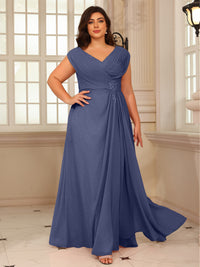 A-Line/Princess V-Neck Floor-Length Mother of the Bride Dresses with Pleated Sequins
