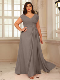A-Line/Princess V-Neck Floor-Length Mother of the Bride Dresses with Pleated Sequins