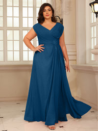 A-Line/Princess V-Neck Floor-Length Mother of the Bride Dresses with Pleated Sequins