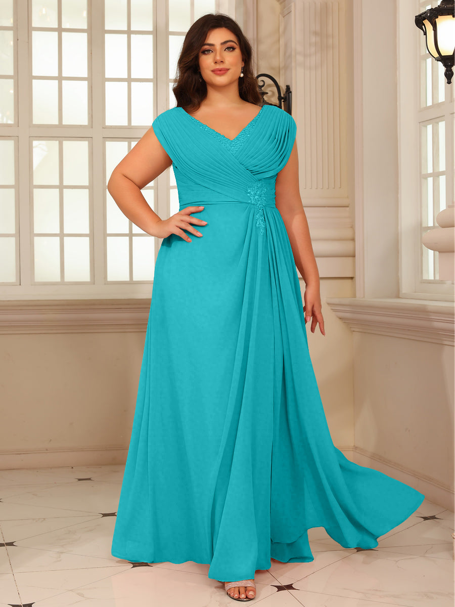 A-Line/Princess V-Neck Floor-Length Mother of the Bride Dresses with Pleated Sequins