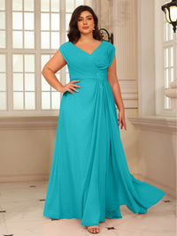 A-Line/Princess V-Neck Floor-Length Mother of the Bride Dresses with Pleated Sequins