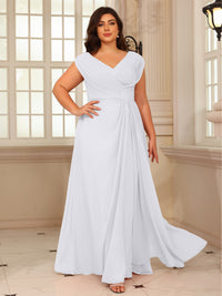 A-Line/Princess V-Neck Floor-Length Mother of the Bride Dresses with Pleated Sequins