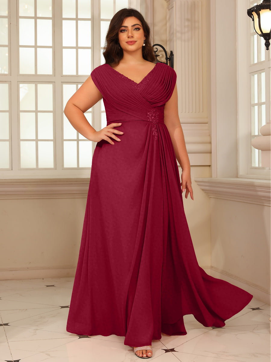 A-Line/Princess V-Neck Floor-Length Mother of the Bride Dresses with Pleated Sequins