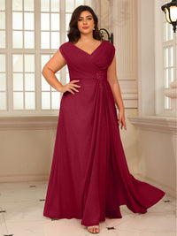 A-Line/Princess V-Neck Floor-Length Mother of the Bride Dresses with Pleated Sequins