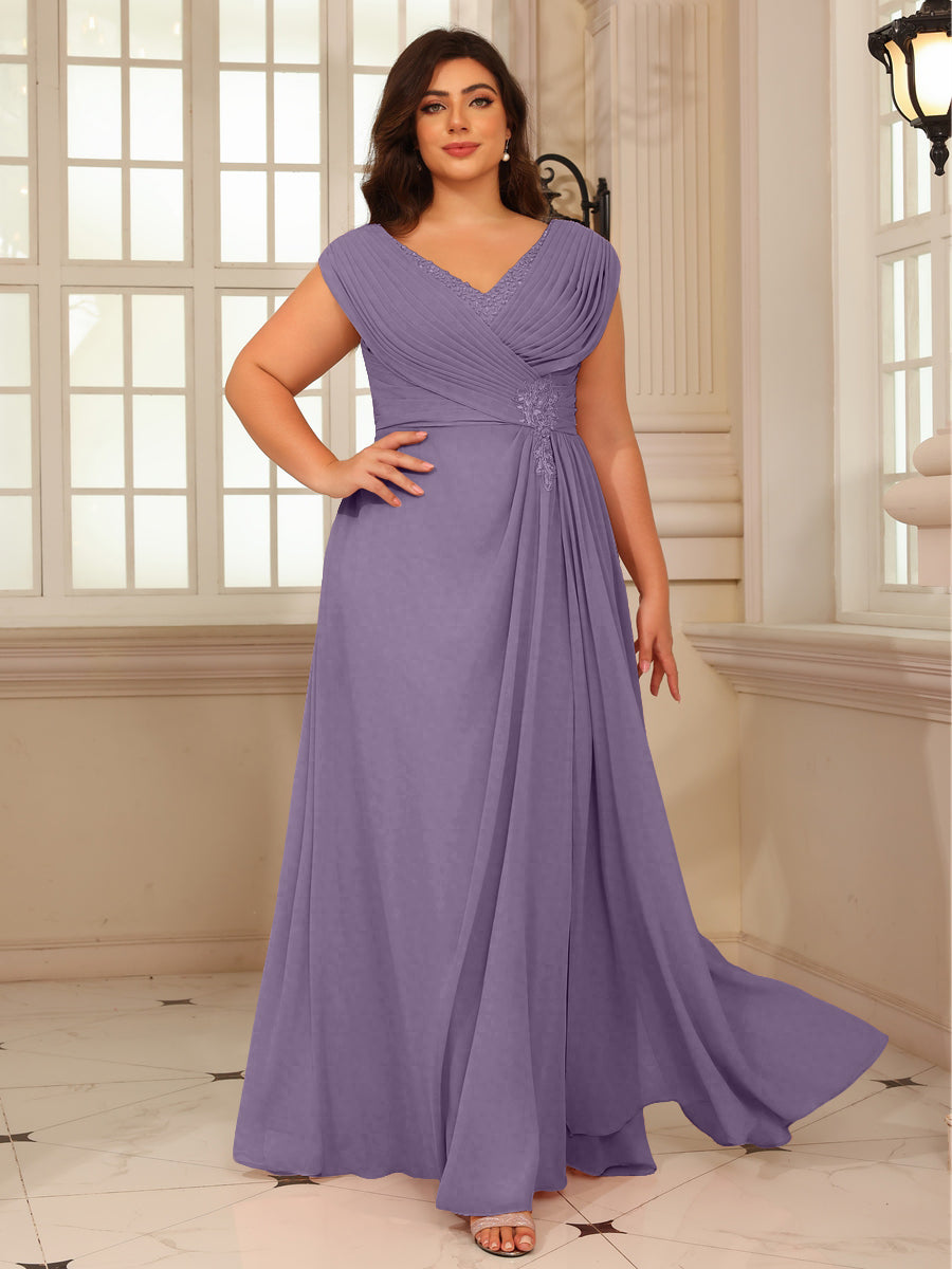 A-Line/Princess V-Neck Floor-Length Mother of the Bride Dresses with Pleated Sequins