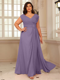 A-Line/Princess V-Neck Floor-Length Mother of the Bride Dresses with Pleated Sequins