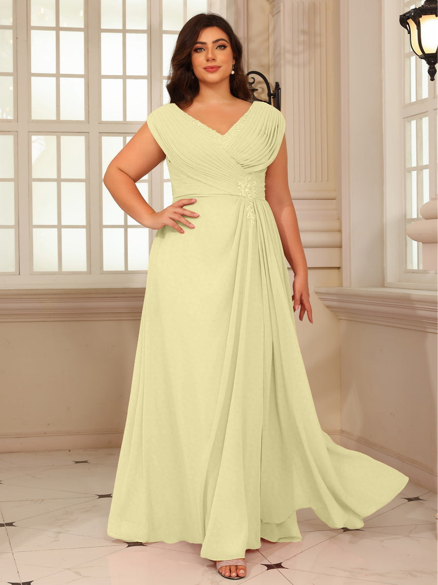 A-Line/Princess V-Neck Floor-Length Mother of the Bride Dresses with Pleated Sequins