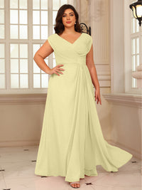 A-Line/Princess V-Neck Floor-Length Mother of the Bride Dresses with Pleated Sequins